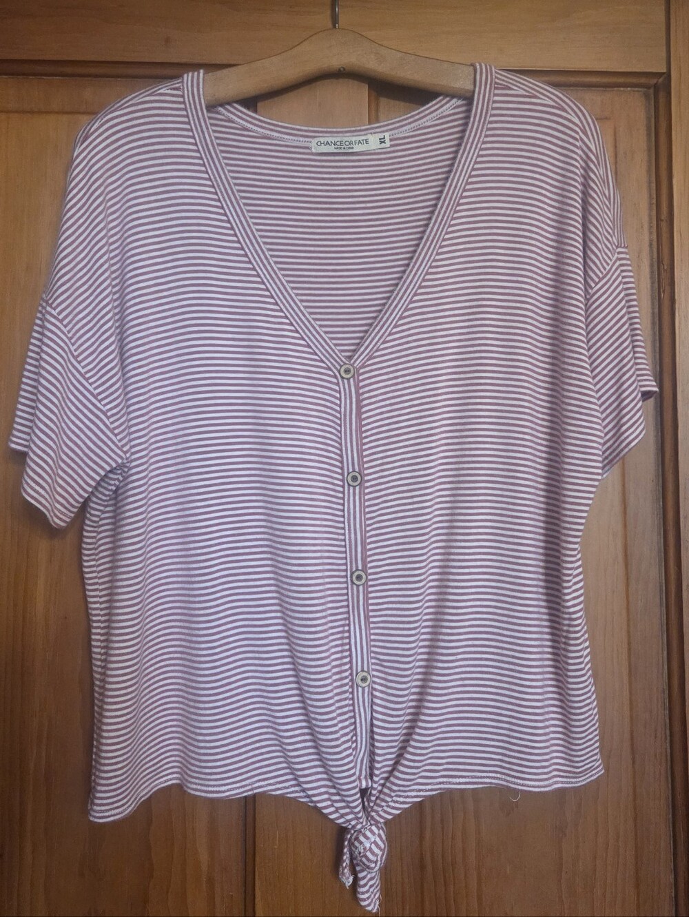 Chance or Fate Pink and White Striped Button-Front Tie Hem Top